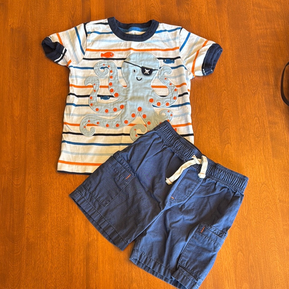 Gymboree Striped Octopus Pirate T-Shirt and Cargo Shorts Matching Set